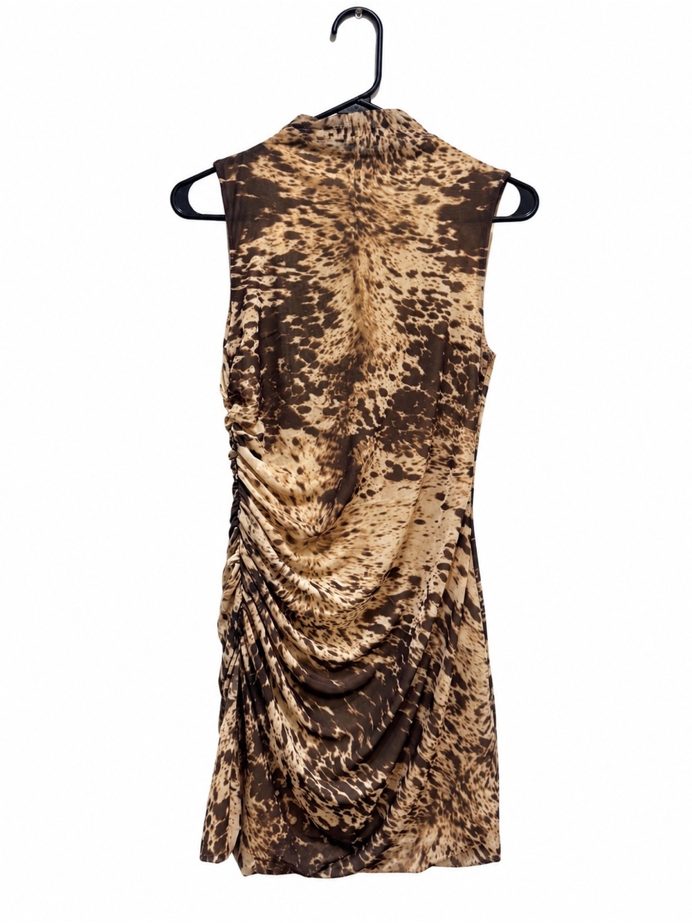 House of Harlow 1960 Animal Print Ruched Mock Neck Mini Dress Size S